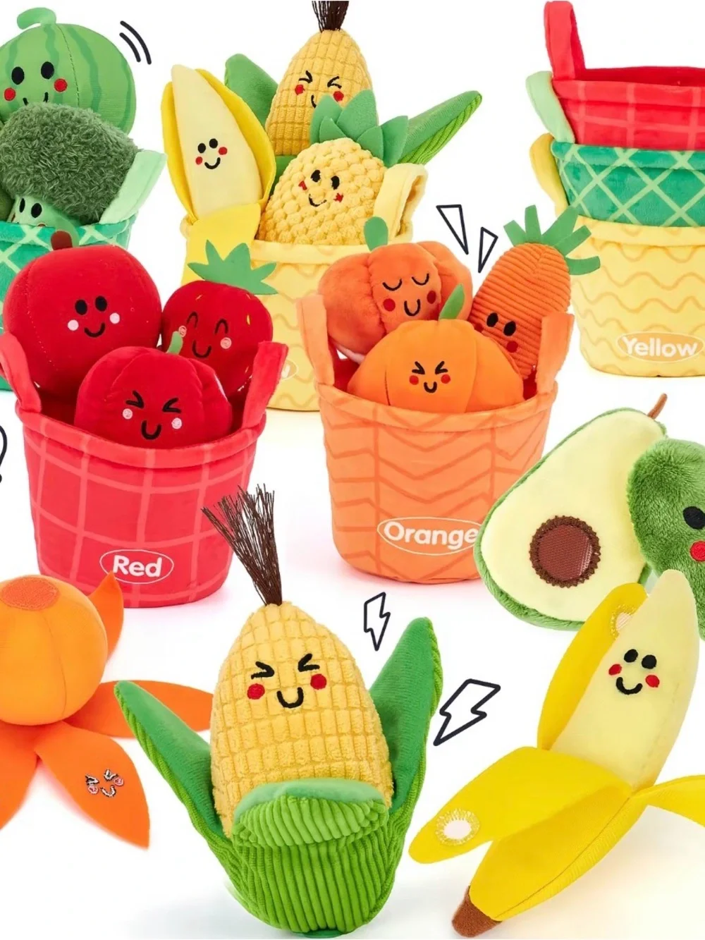 Plush Fruit & Veggie Toy Set - Assorted Red, Orange, Yellow, Green